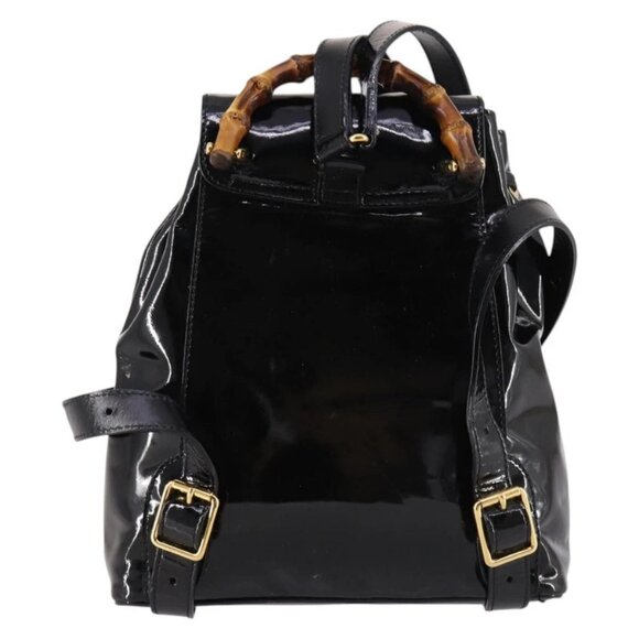 GUCCI Bamboo Backpack Enamel Black Gold 003 2058 0030 Auth bs29262 main image 6